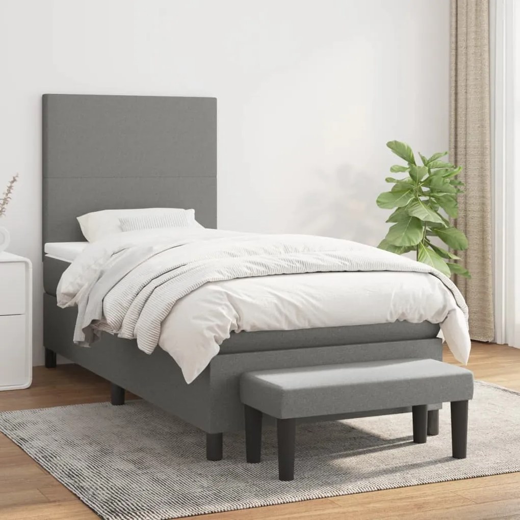 Giroletto A Molle Con Materasso Grigio Scuro 90x200 Cm Tessuto /