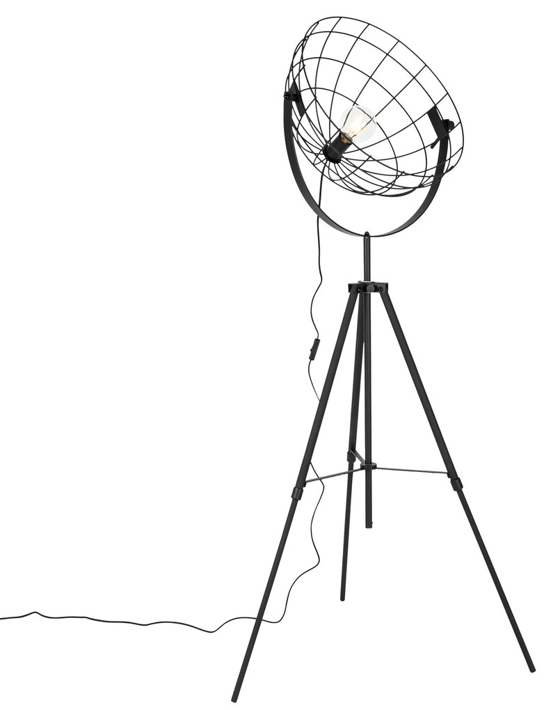 Lampada da terra a treppiede industriale nera 50 cm regolabile - Hanze