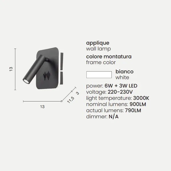 Applique SELLA 13 cm in metallo Bianco retroilluminata e spot LED orientabile