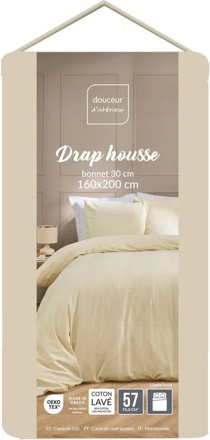 Lenzuolo con angoli avorio 160x200 cm Linella – douceur d'intérieur