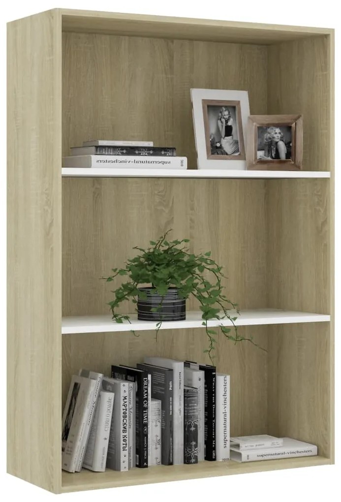 Libreria 3 Ripiani Bianco Rovere Sonoma 80x30x114cm Multistrato