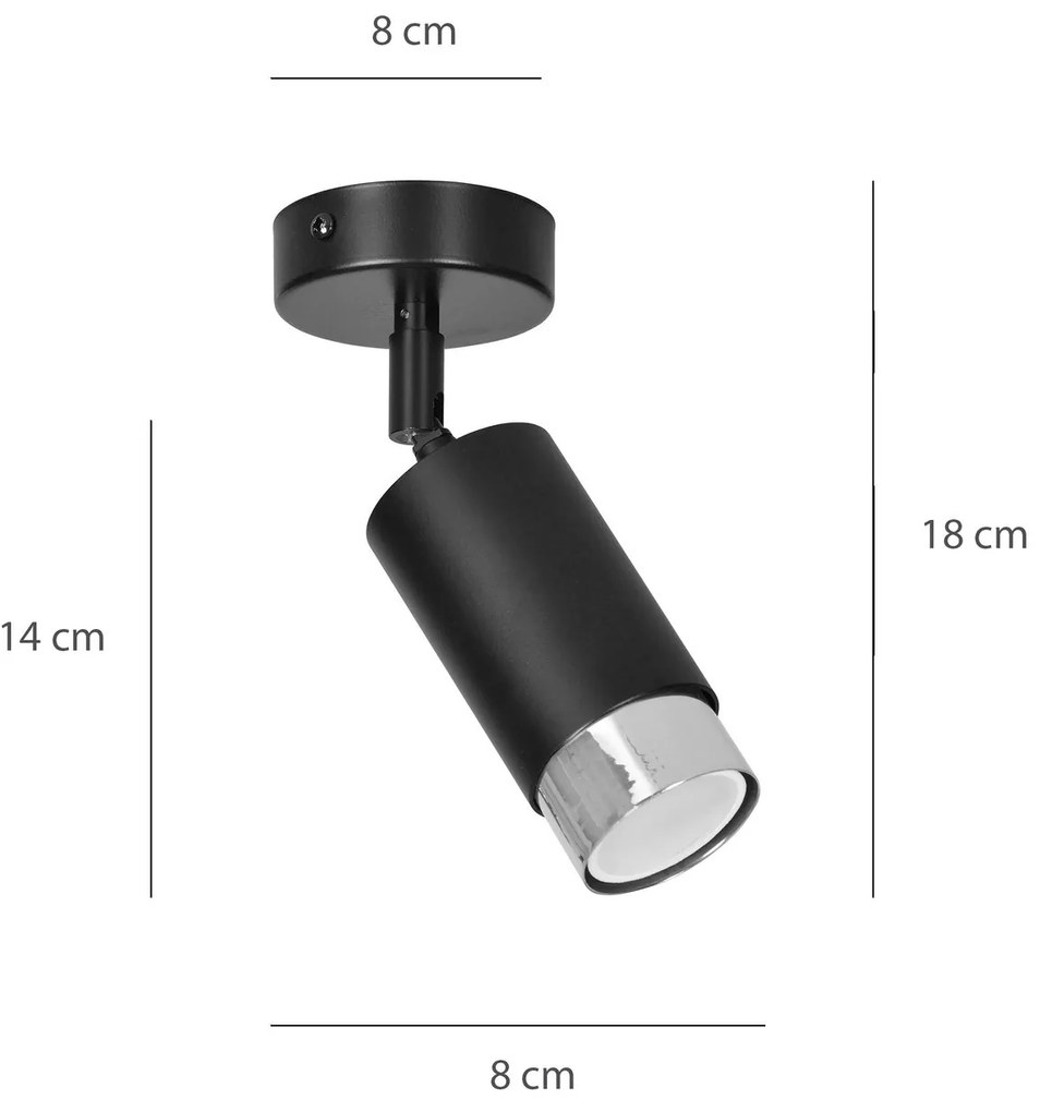 Faretto Orientabile 1 Luce Hiro A Cilindro In Acciaio Nero E Cromo