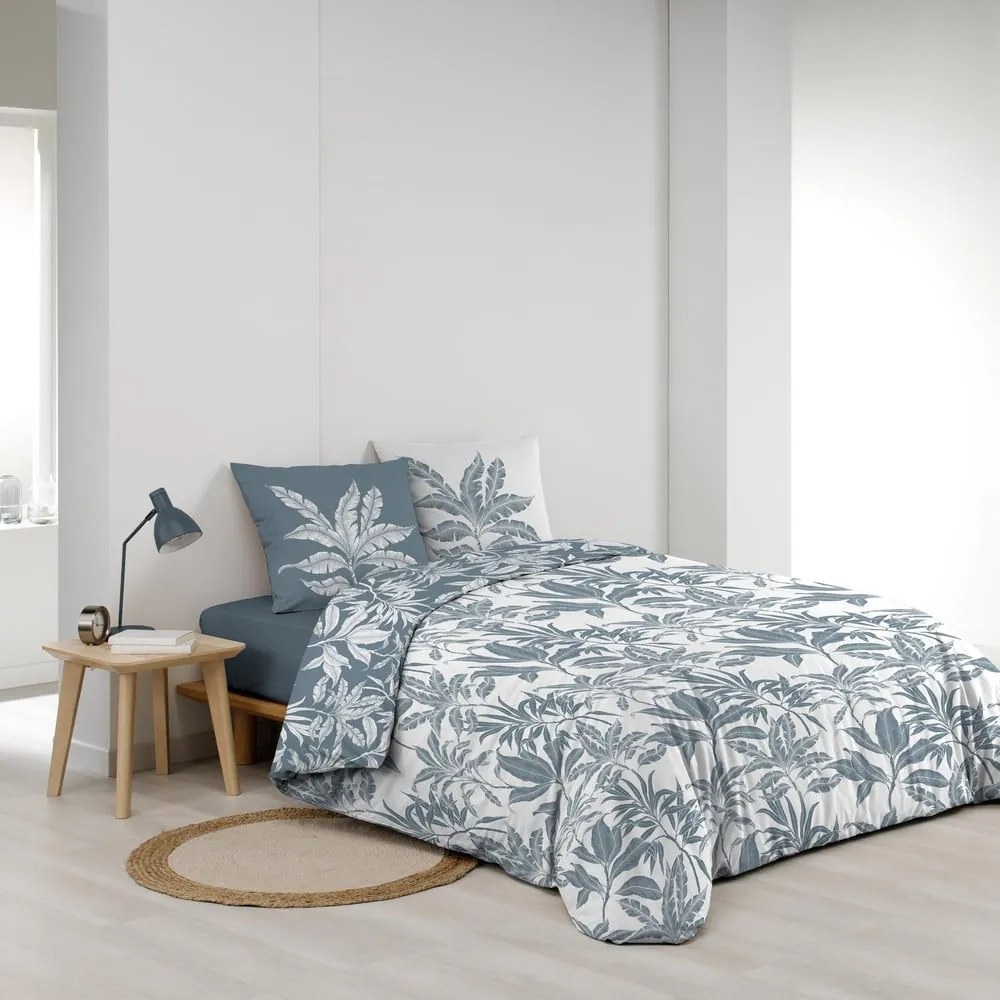 Set copripiumino e federa bianco/blu in cotone per letto matrimoniale ed esteso 240x220 cm Hera – douceur d'intérieur