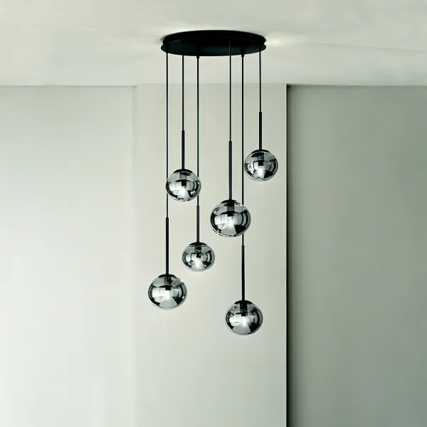 Lampada a sospensione JEWEL in metallo e vetro soffiato 55 cm 6 Luci verticale Nero