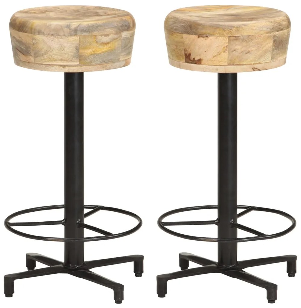 Sgabelli Da Bar 2 Pz 66 Cm İn Legno Massello Di Mango /