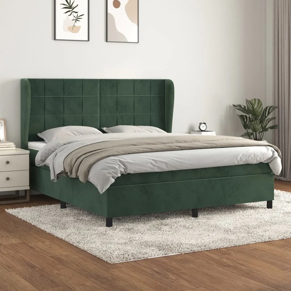 Giroletto A Molle Con Materasso Verde Scuro 160x200 Cm Velluto /