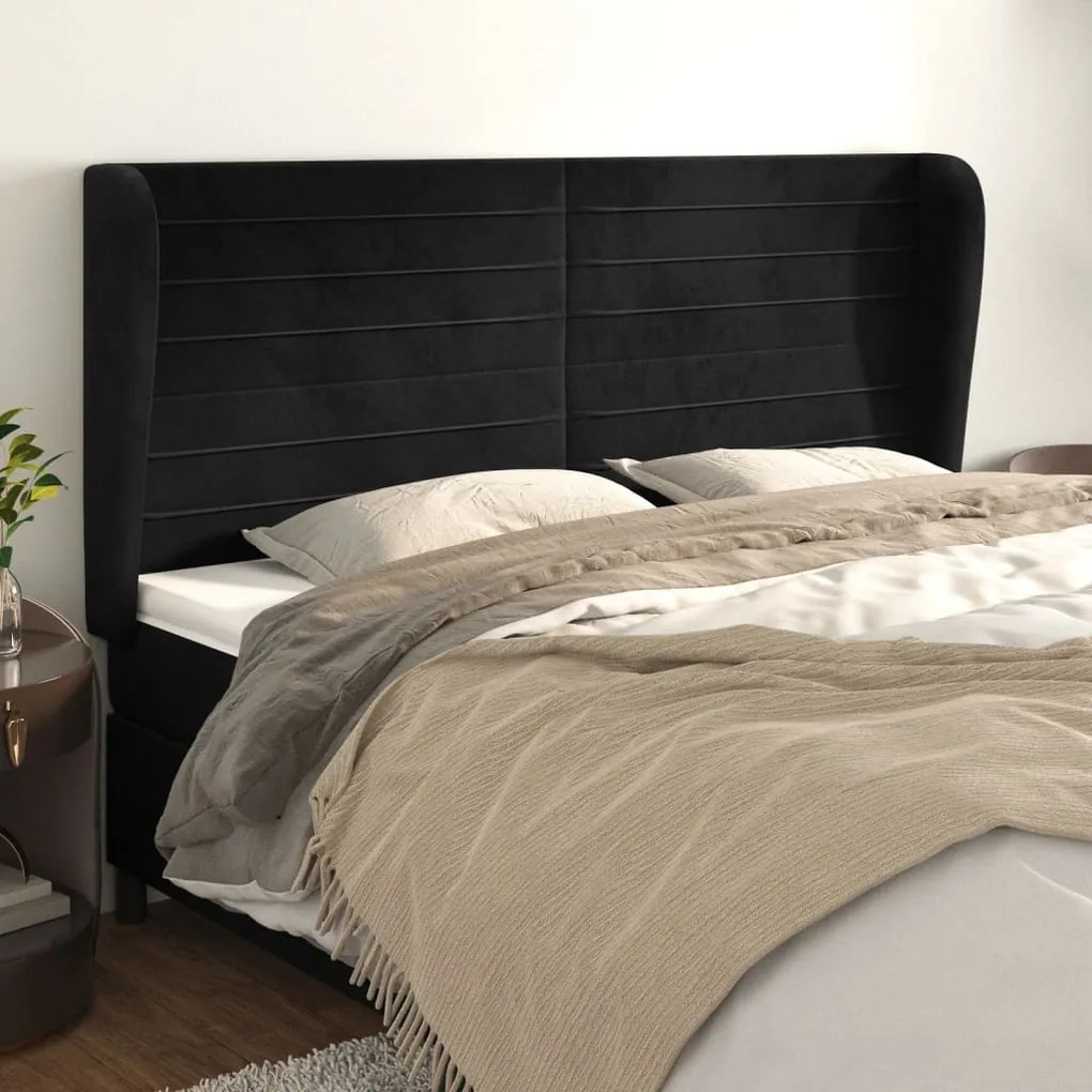Testiera Ad Orecchio Nera 163x23x118/128 Cm İn Velluto /