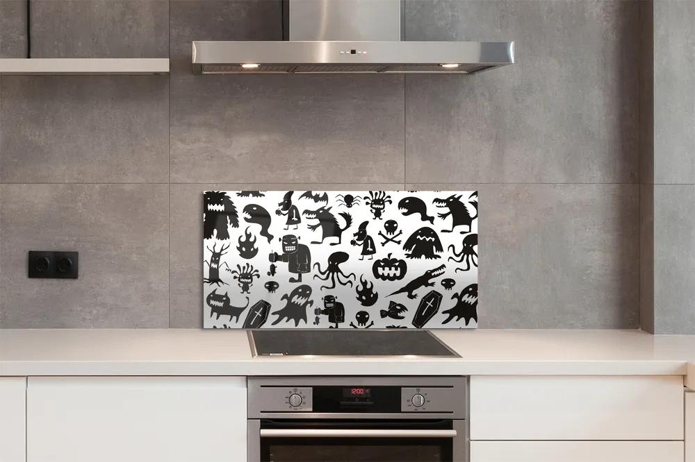 Pannello paraschizzi cucina Sfondo bianco creature nere 100x50 cm