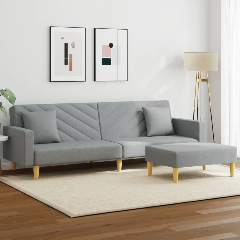 Divano Letto 2posti Cuscini E Poggiapiedi Grigio Chiaro Tessuto /