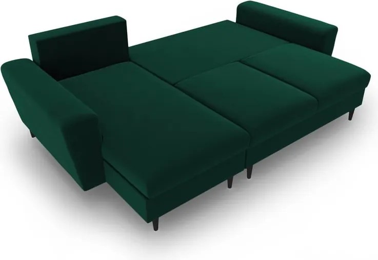 Divano angolare verde allungabile e con contenitore con rivestimento in velluto Kyoto – Cosmopolitan Design