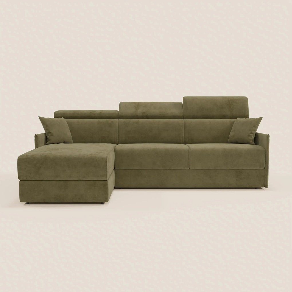 Miryam divano letto angolare compatto - poggiatesta reclinabili e penisola contenitore in tessuto smacchiabile T31