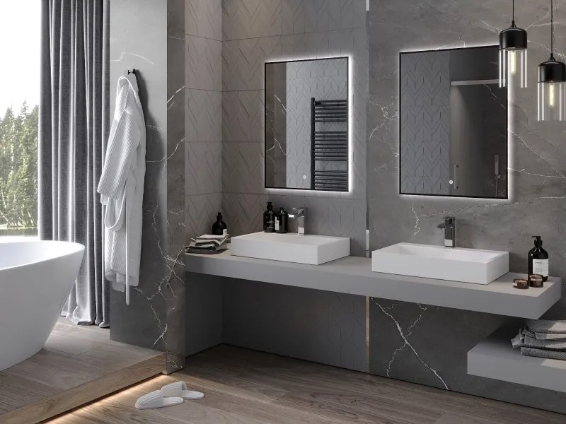 Mexen Erma specchio da bagno retroilluminato 60 x 80 cm, LED 6000K, antiappannamento, cornice nera - 9814-060-080-611-70