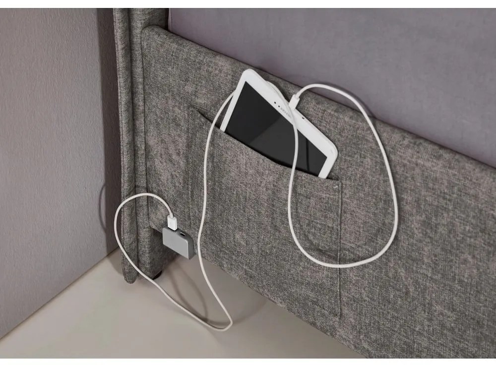 Letto da bambini grigio imbottito con contenitore con rete inclusa 140x200 cm Fun – Meise Möbel