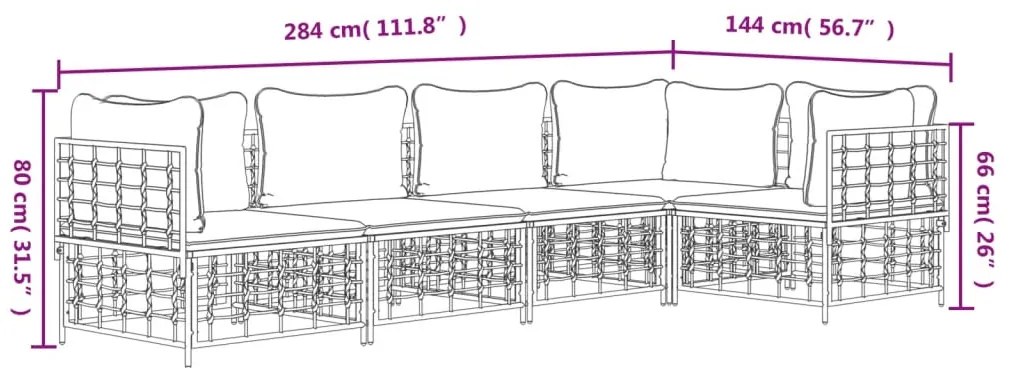 Set Divani da Giardino 5 pz con Cuscini Antracite in Polyrattan