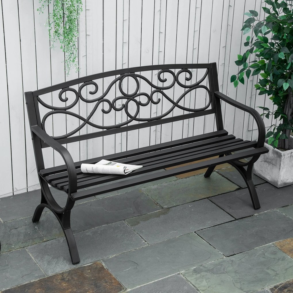 Panchina da Giardino 2 Posti 128x58,5x85 cm in Acciaio e Ghisa Nero...