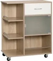 Carrello da Cucina Portavivande con Cassetto 65x39x80 cm Ripiani e Armadietto in Legno Acciaio e Vetro