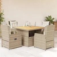 Set da Pranzo da Giardino 5 pz con Cuscini Beige in Polyrattan 3262776