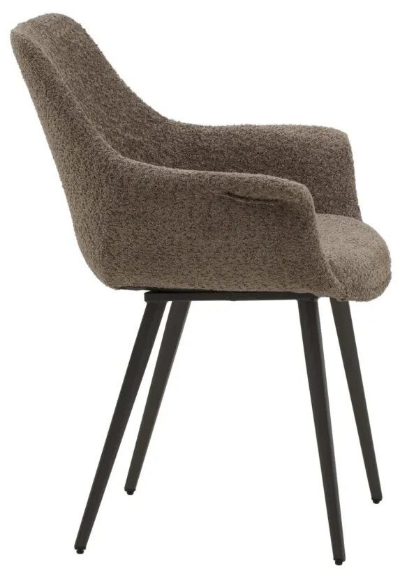 Set di sedie MIRASIERRA in tessuto marrone effetto bouclé e gambe in metallo nero, con braccioli
