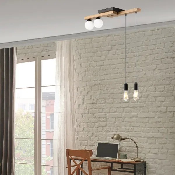 Lampadario a sospensione con filo CORTINA 2xE27/15W/230V + 2xG9/5W/230V nero/quercia