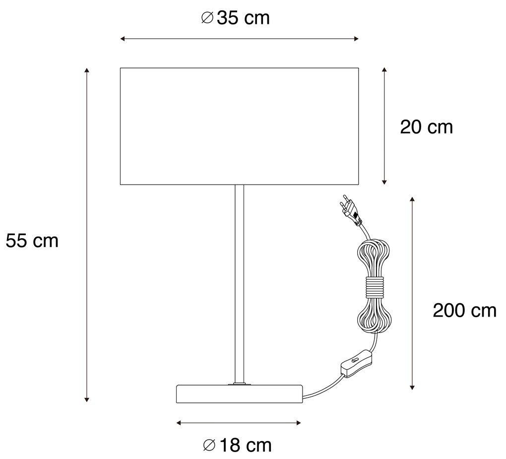 Lampada da tavolo ottone con paralume in velluto marrone 35 cm - Kaso