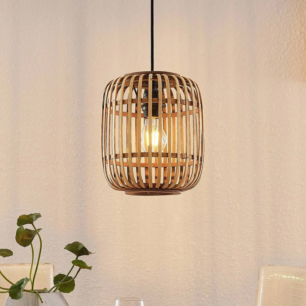 Lampada a sospensione Lindby Canyana, naturale, rattan, Ø 22 cm