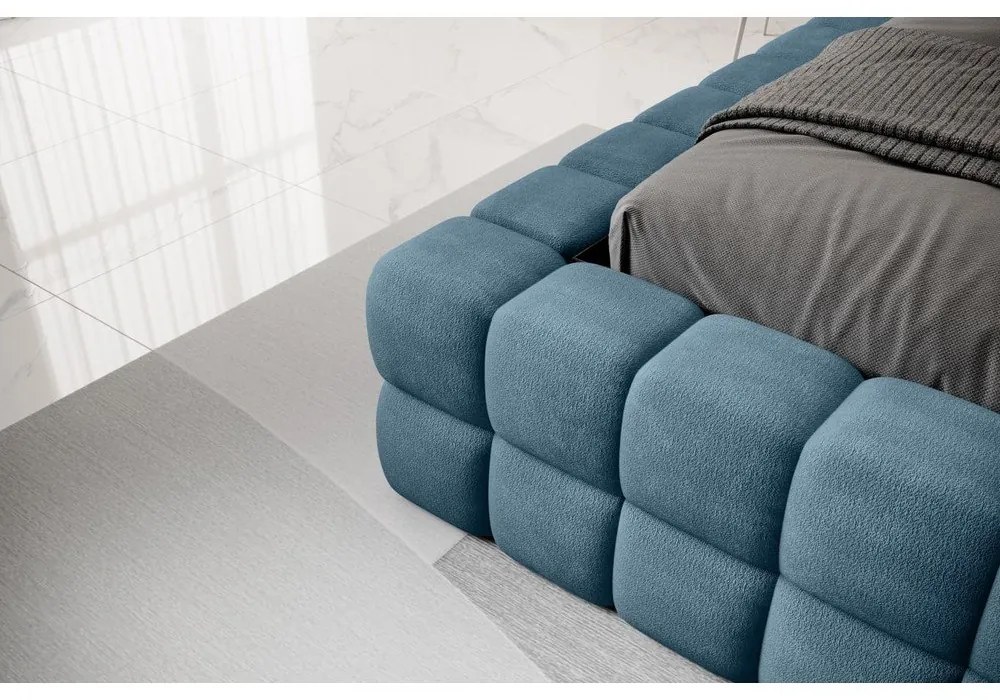 Letto matrimoniale imbottito blu con contenitore e rete inclusi 140x200 cm Dizzle – ELTAP