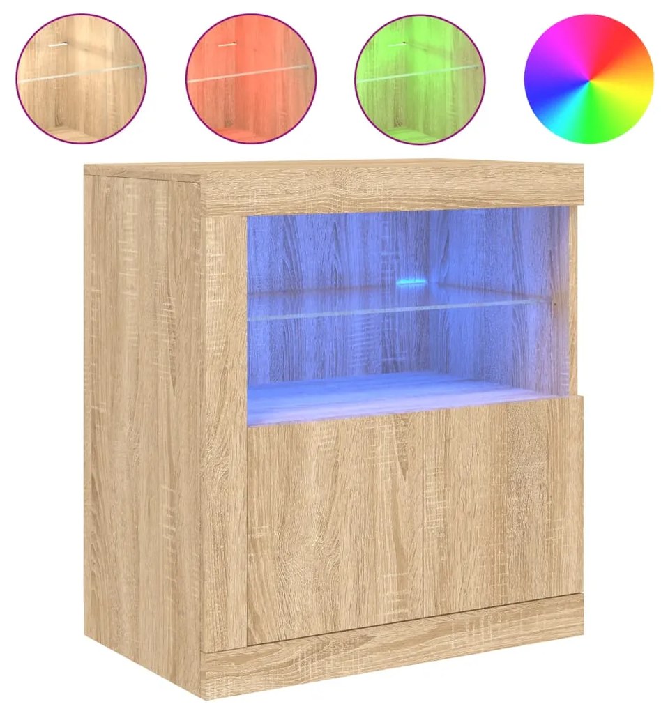 Credenza con luci led rovere sonoma 60,5x37x67 cm