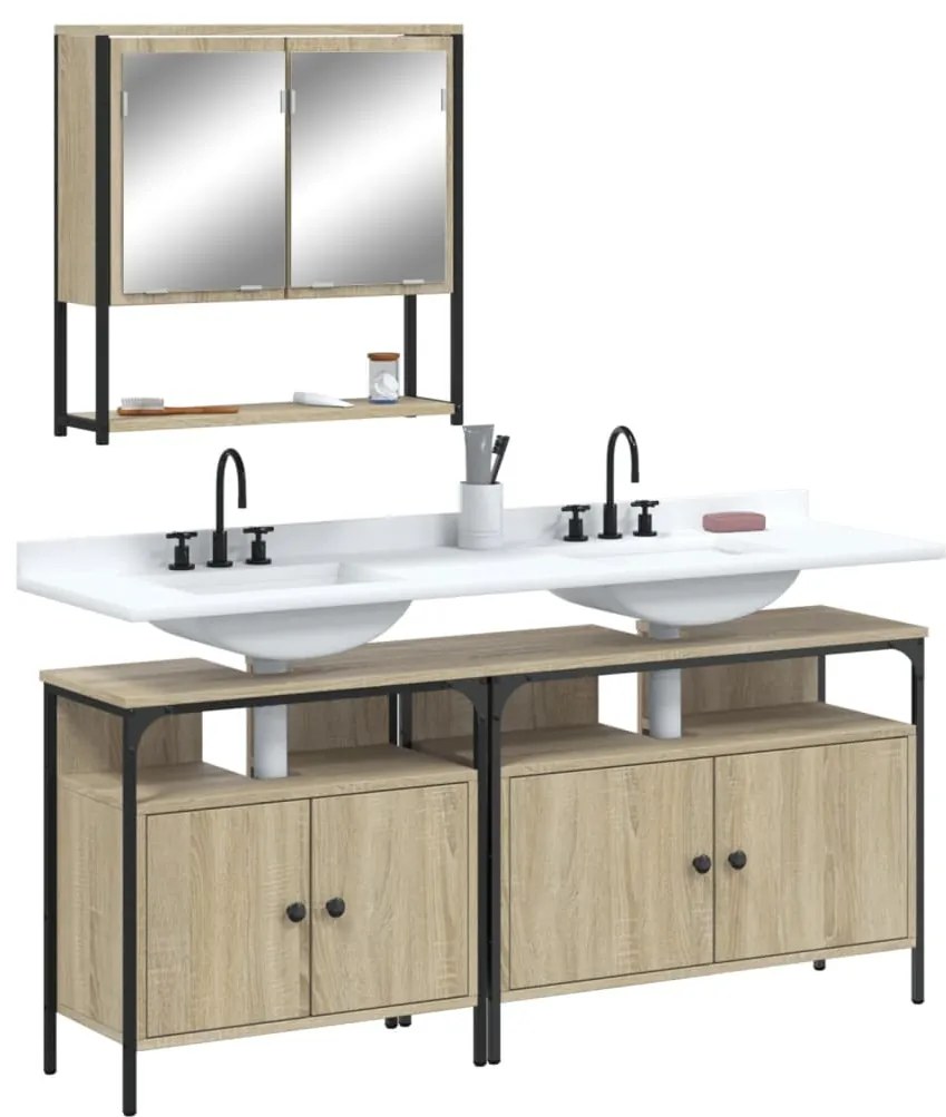 Set Mobili Da Bagno 3 Pz Rovere Sonoma İn Legno Multistrato /