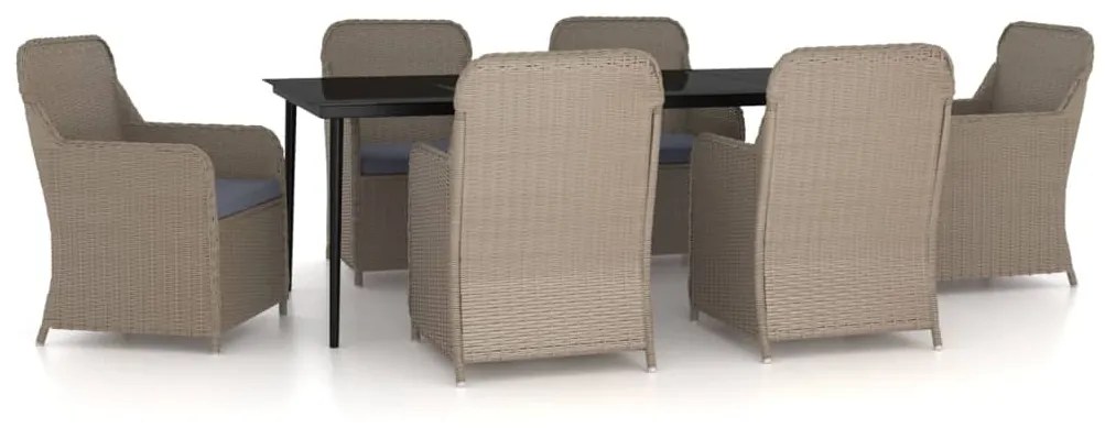 Set da pranzo da giardino 7 pz con cuscini marrone