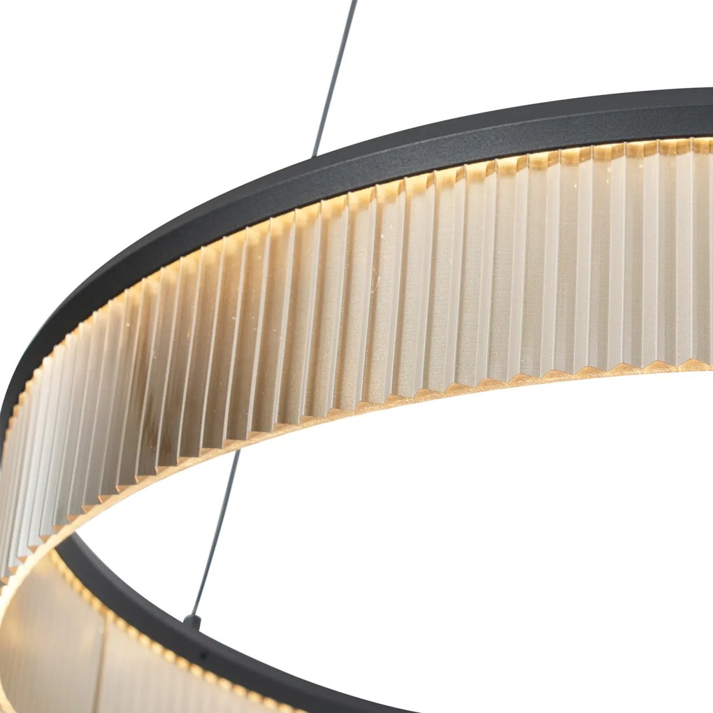 Lampada a sospensione moderna nera 78 cm con LED dimmerabile a 3 livelli - Anello Chandelier
