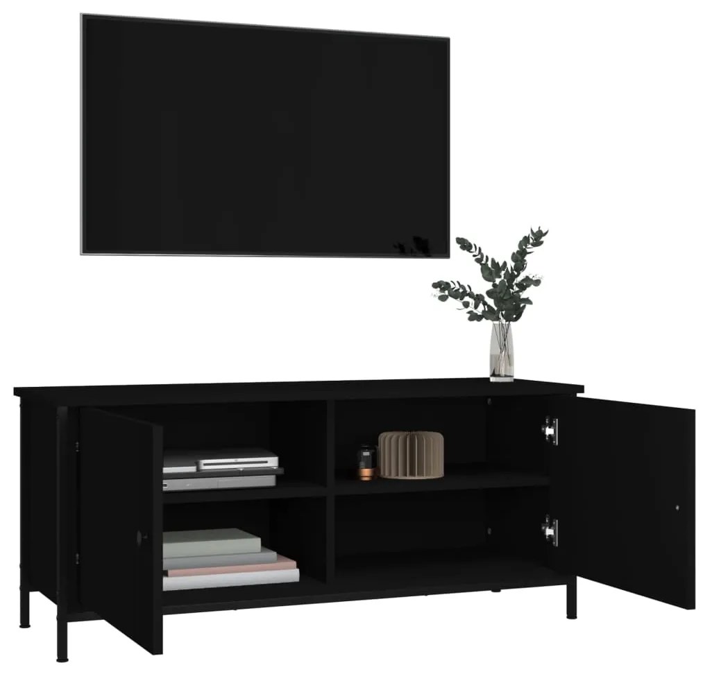 Mobile Porta TV con Ante Nero 102x35x45 cm in Legno Multistrato