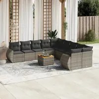 Set Divani da Giardino 11 pz con Cuscini in Polyrattan Grigio 3225199