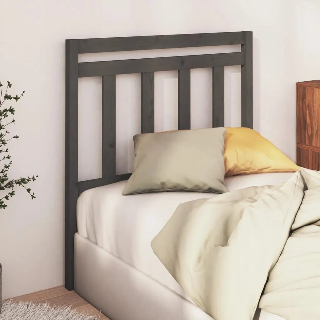Testiera Per Letto Grigia 106x4x100cm İn Legno Massello Di Pino /