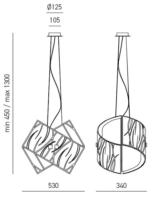 Lampadario Contemporaneo Agnese Metallo Finitura Cromo 2 Luci E27 53Cm