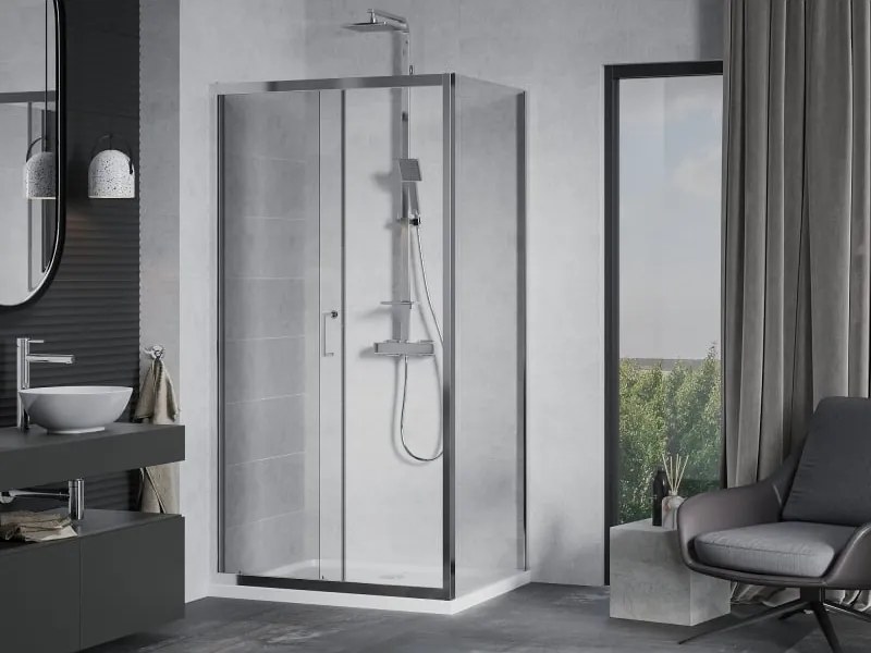 Mexen Apia cabina doccia scorrevole 120 x 90 cm, trasparente, cromo + piatto Flat - 840-120-090-01-00-4010