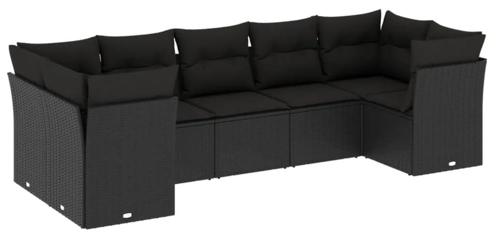 Set divani da giardino con cuscini 7pz nero polyrattan