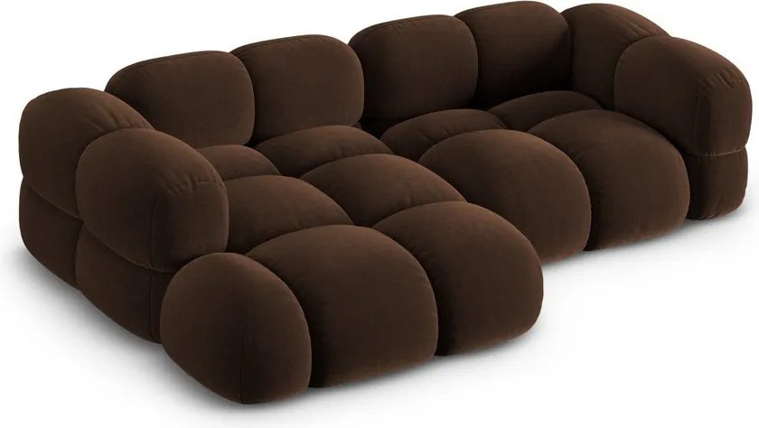 Divano angolare marrone scuro (con penisola a sinistra/con chaise lounge) con rivestimento in velluto Loretto – Cosmopolitan Design