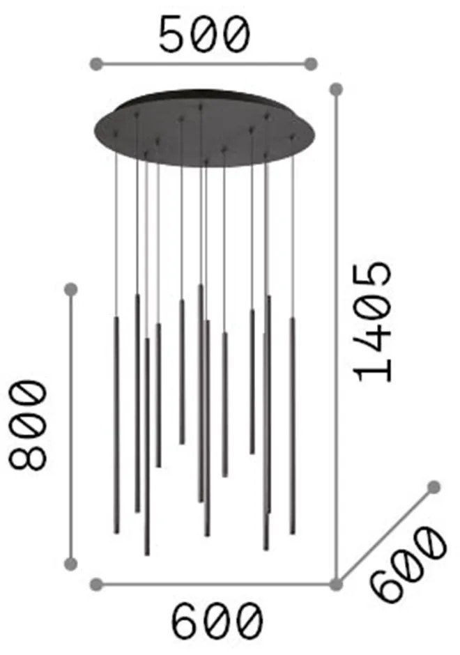 Sospensione Moderna Filo Metallo Bianco 12 Luci Led 25W 3000K Luce Calda