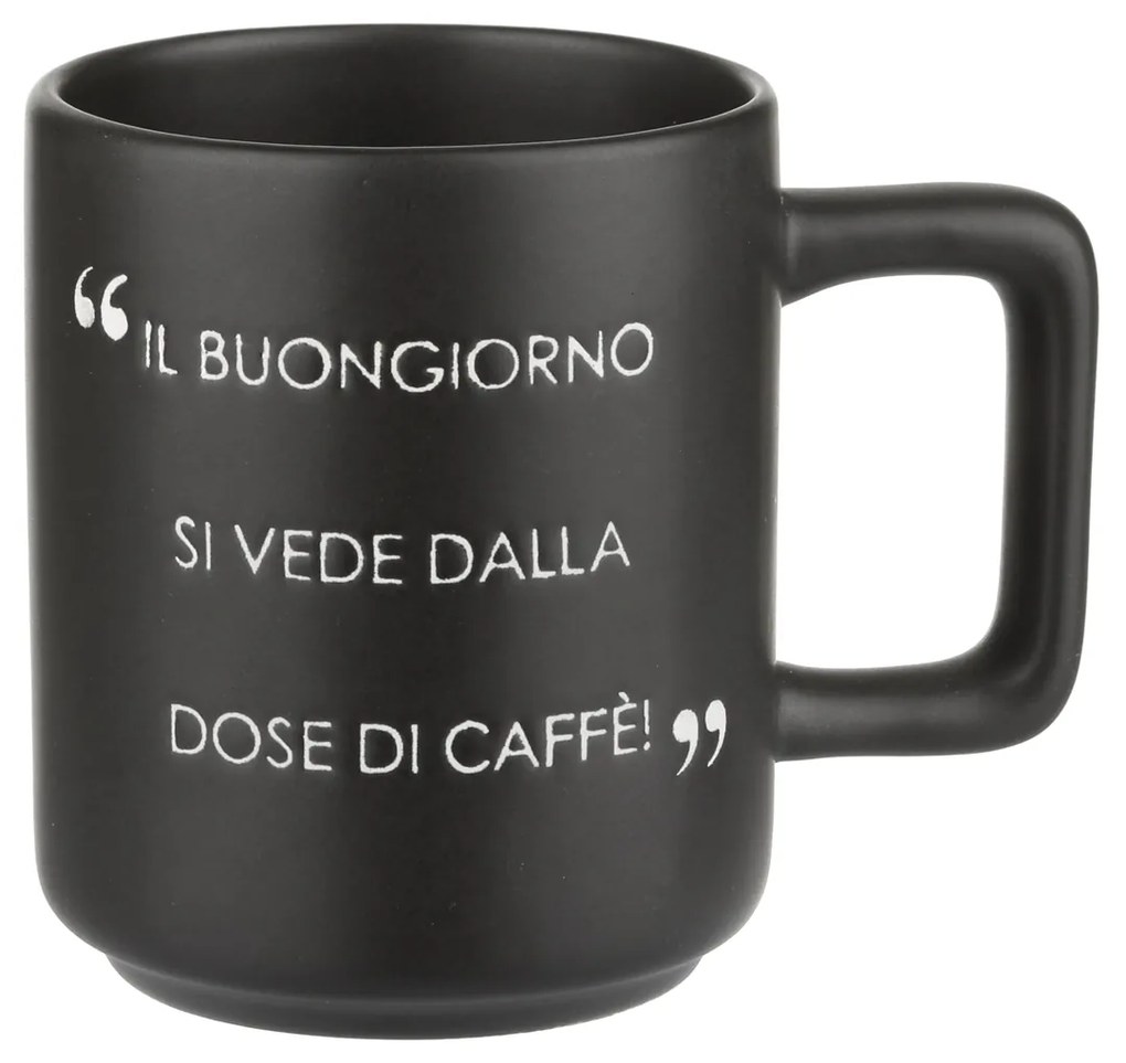 Mug nera con scritta 320 ml in stoneware