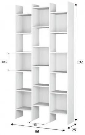 Libreria Dmanis, Mobile portalibri con 18 ripiani, Scaffale con scomparti quadrati, Scaffale moderno da ufficio, 96x29h192 cm, Bianco
