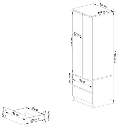 Armadio Guardaroba 2 Ante 2 Cassetti 60x50x180 Artika Bianca