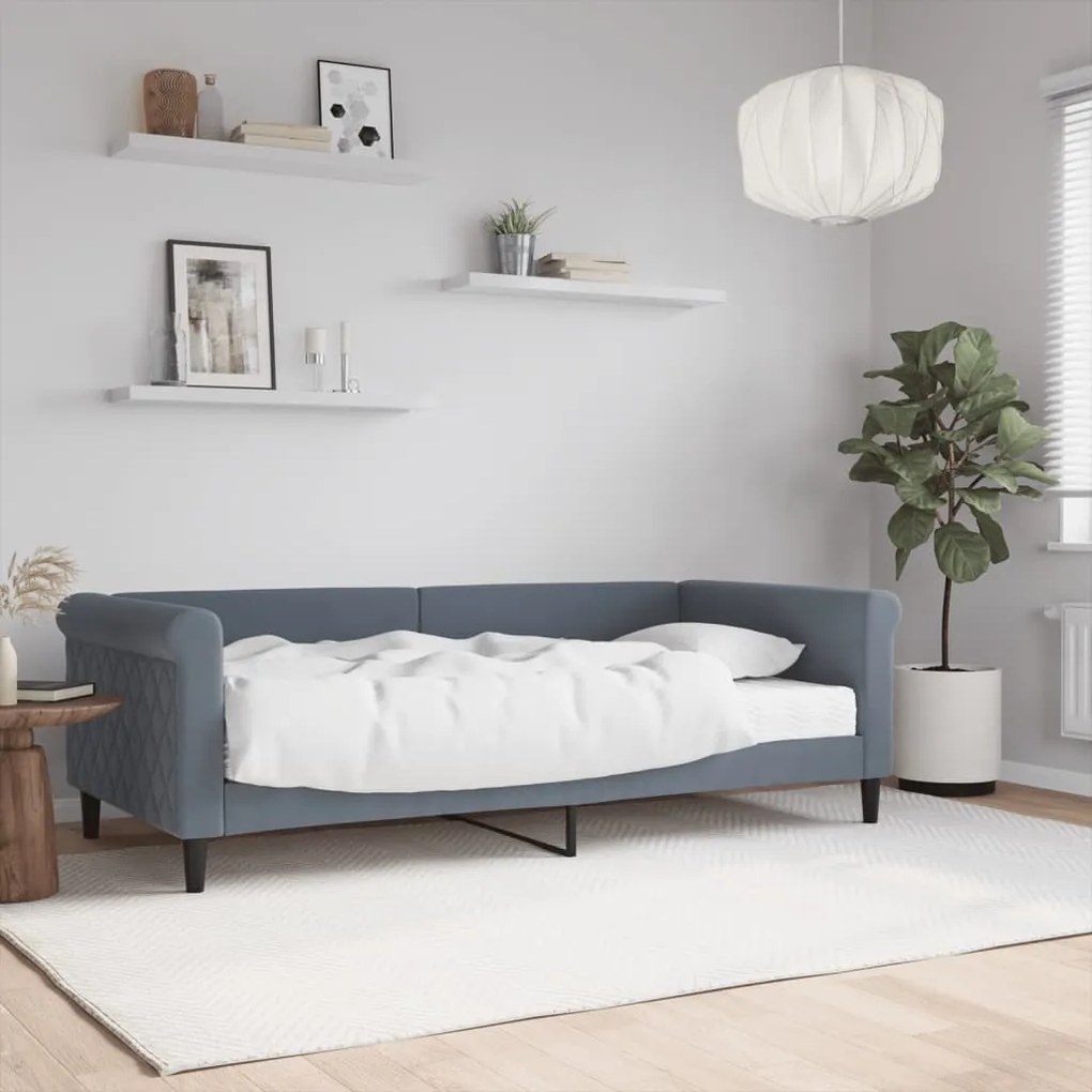 Divano Letto Con Materasso Grigio Scuro 90x190 Cm İn Velluto /