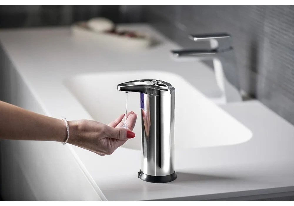 Dispenser per sapone in acciaio inox automatico in argento lucido 240 ml Aqualine – Sapho