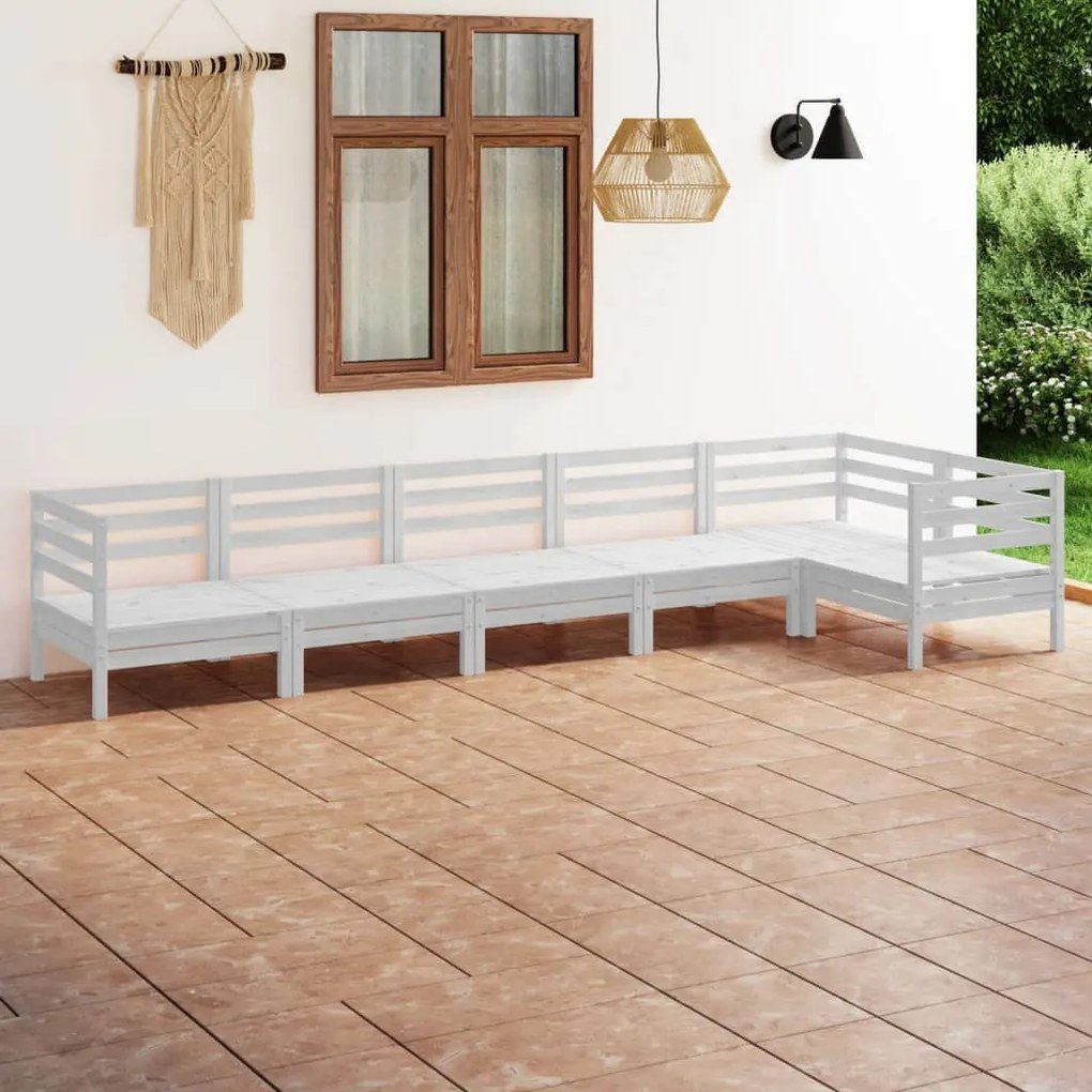 Set Salotto da Giardino 6 pz in Legno Massello di Pino Bianco