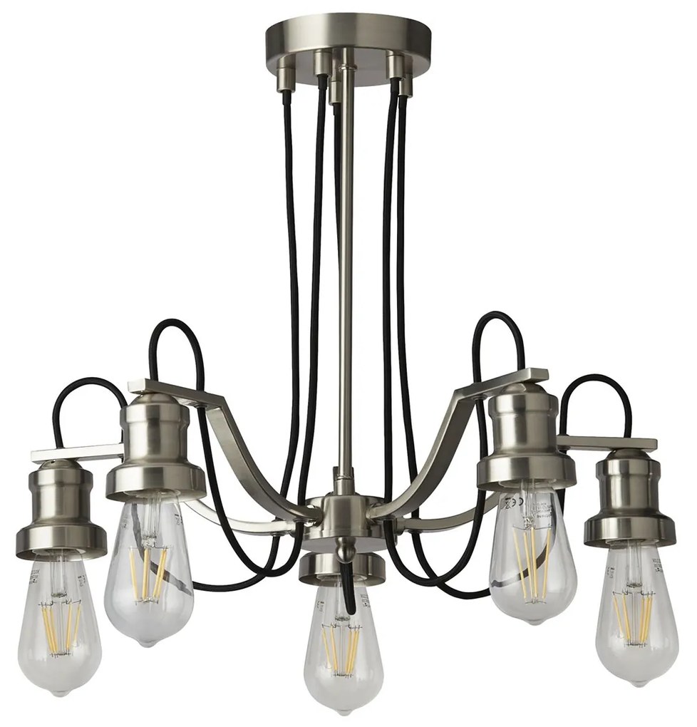 Lampadario Contemporaneo Olivia Acciaio Argento 5 Luci E27