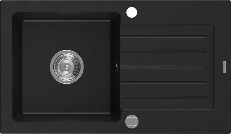 Mexen Pablo lavello in granito a 1 vasca con scolapiatti 752 x 436 mm, nero, sifone cromato - 6510751010-77