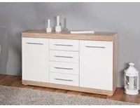 Buffet 2 ante 4 cassetti in laminato finitura rovere e bianco laccato