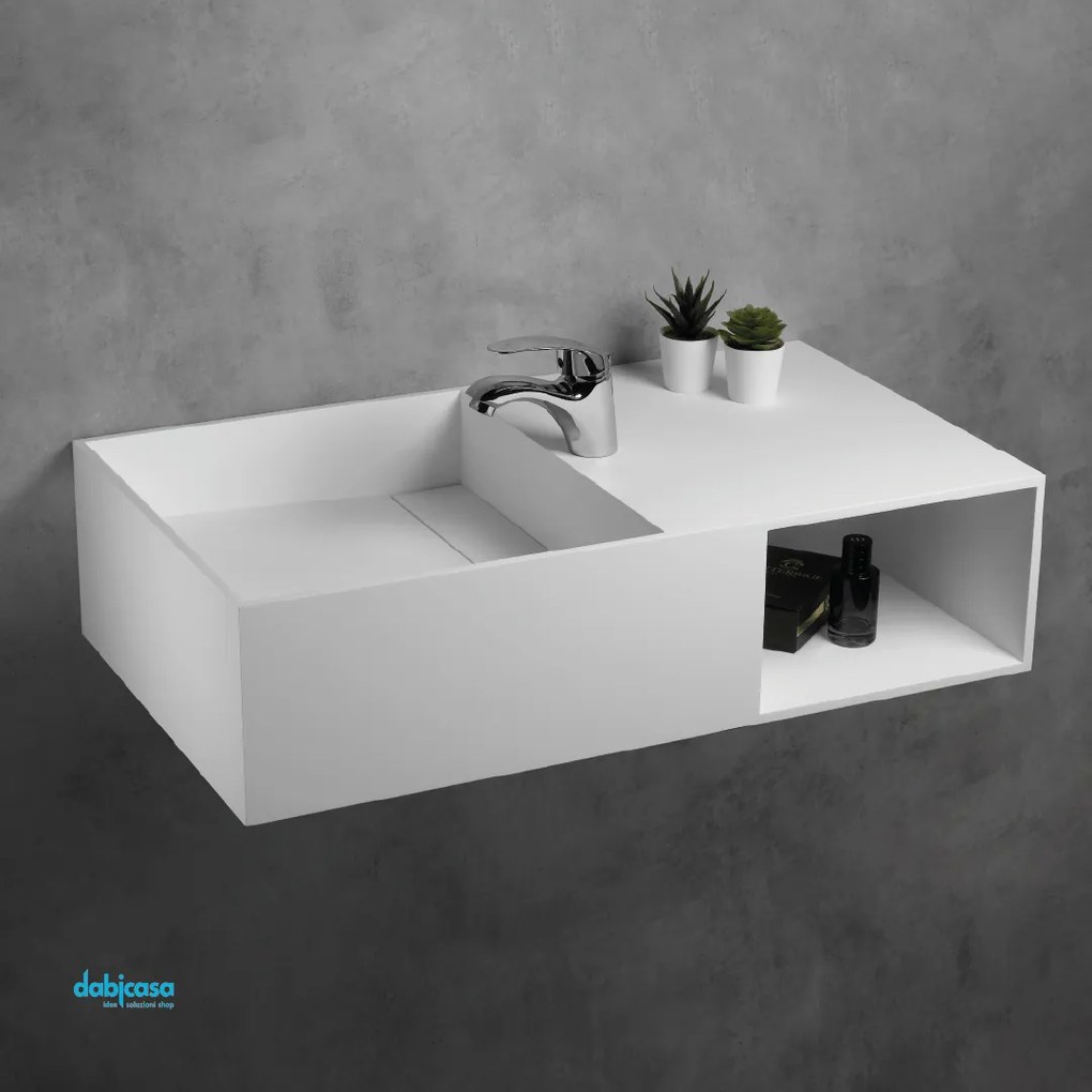 Lavabo Sospeso "Venere" Da 80x46 Cm C/Vano a Giorno Bianco Opaco