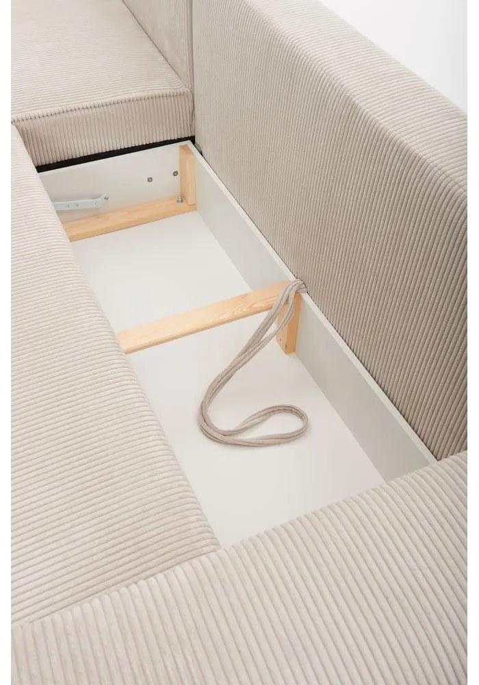 Divano letto in velluto a coste bianco e beige divano letto angolare Nihad - Bobochic Paris