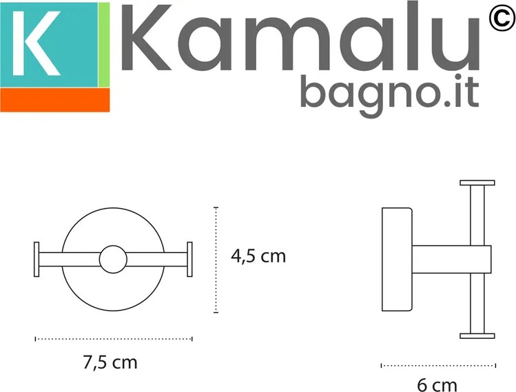Kamalu - Appendiabiti bagno con doppio gancio laterale in acciaio inox satinato | Monde-S
